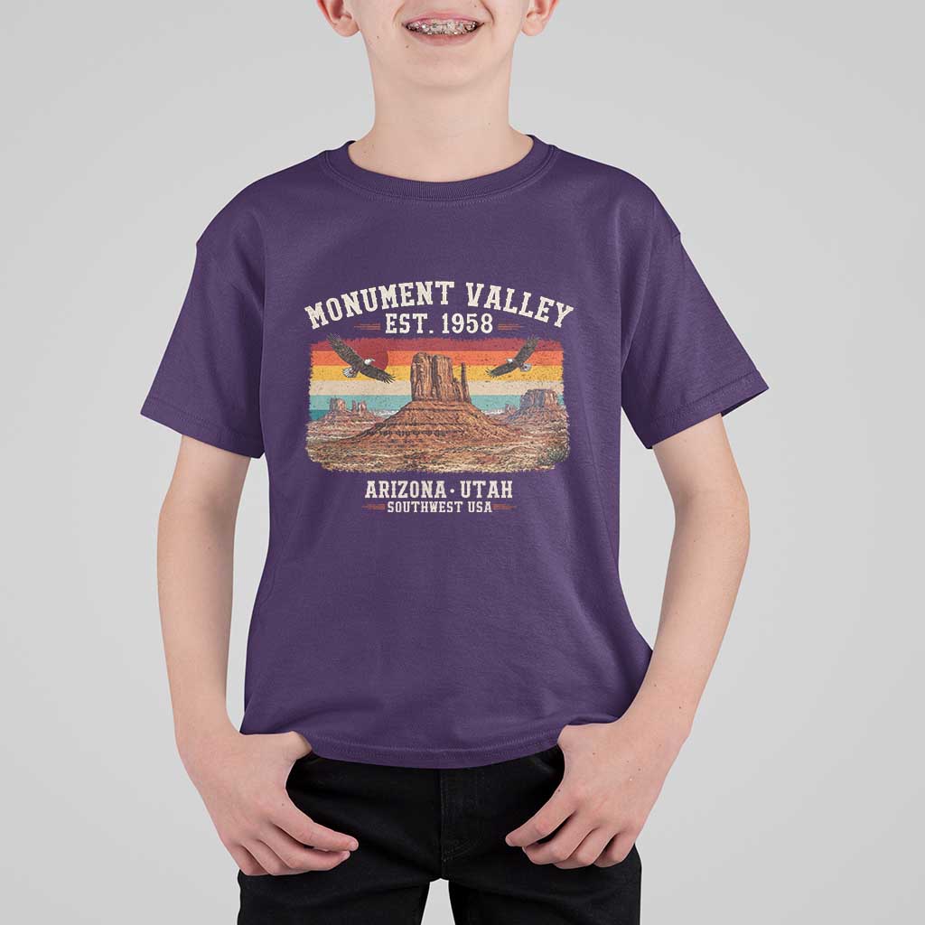 Retro Monument Valley Arizona Utah Sunset Established 1958 T Shirt For Kid Southwest Desert Eagle Road Trip Nature Souvenir