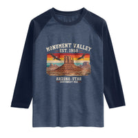 Retro Monument Valley Arizona Utah Sunset Established 1958 Raglan Shirt Southwest Desert Eagle Road Trip Nature Souvenir
