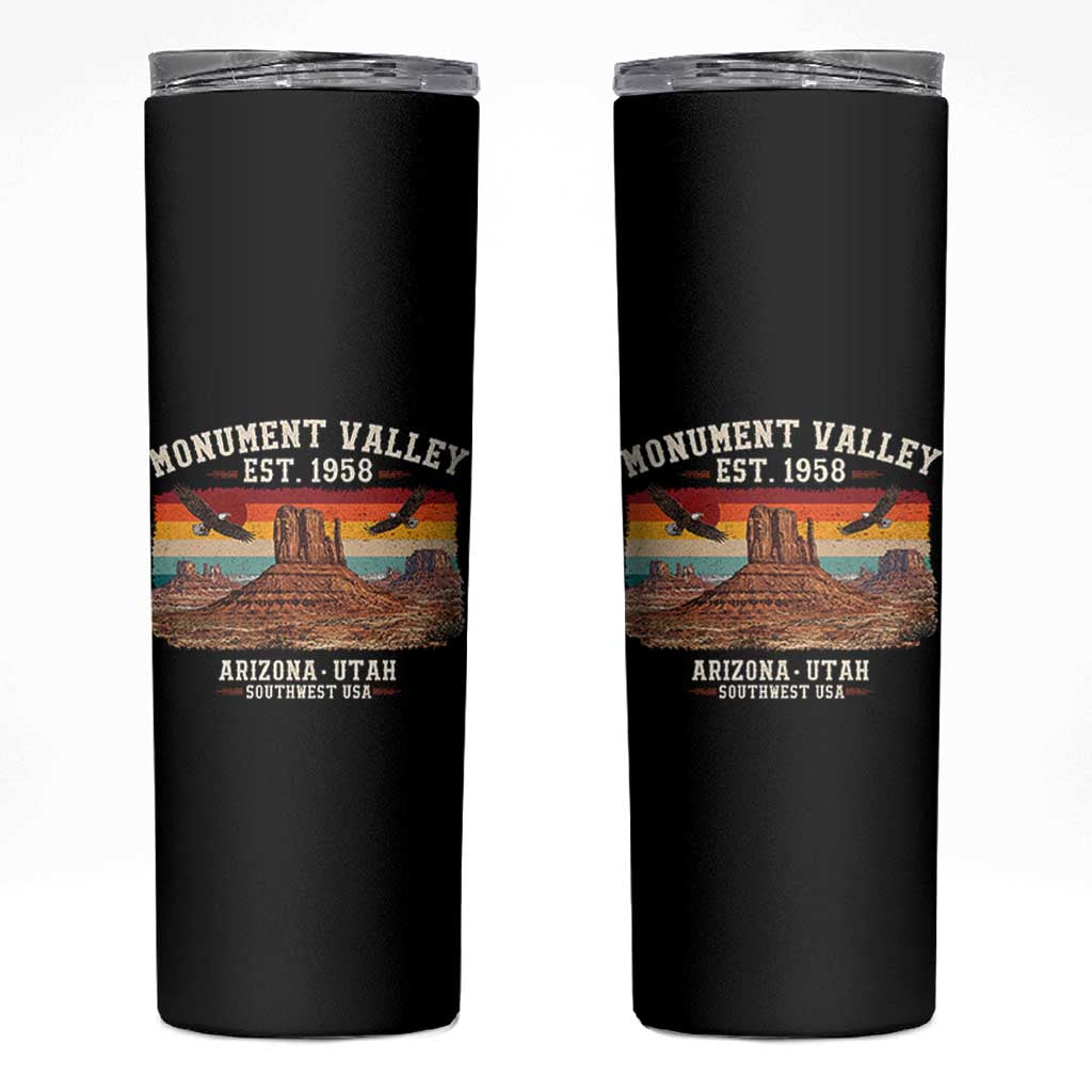 Retro Monument Valley Arizona Utah Sunset Established 1958 Skinny Tumbler Southwest Desert Eagle Road Trip Nature Souvenir
