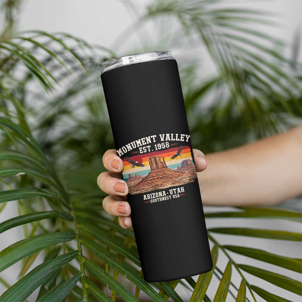 Retro Monument Valley Arizona Utah Sunset Established 1958 Skinny Tumbler Southwest Desert Eagle Road Trip Nature Souvenir
