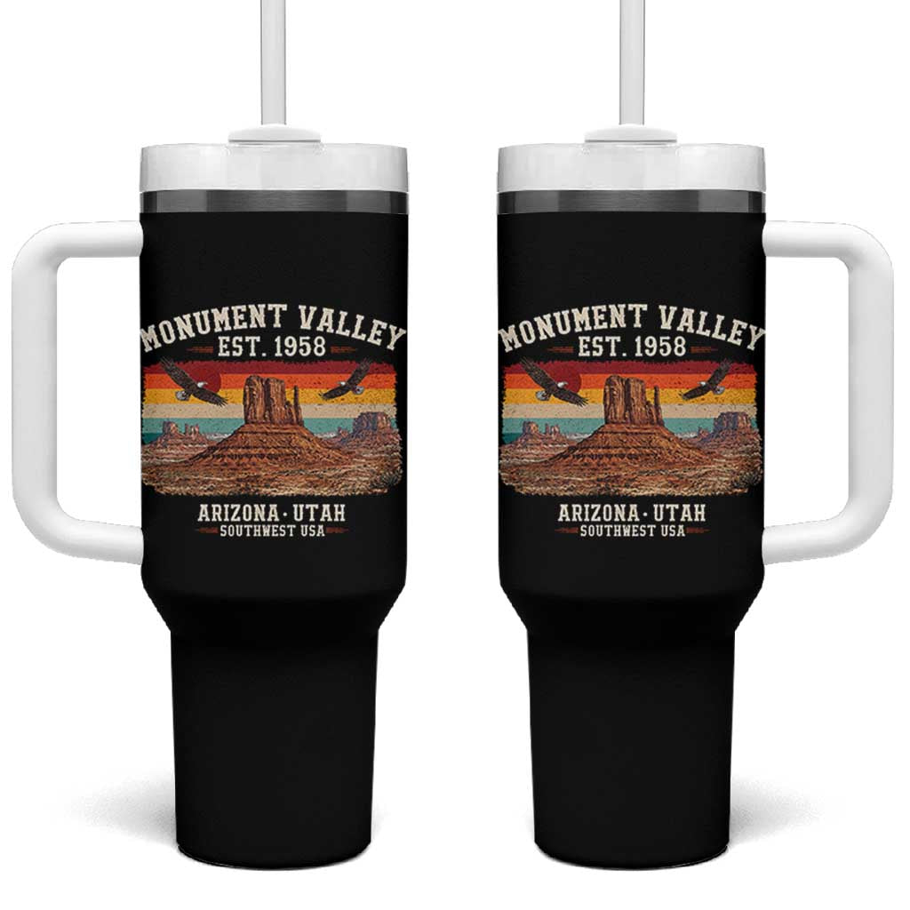 Retro Monument Valley Arizona Utah Sunset Established 1958 Tumbler With Handle Southwest Desert Eagle Road Trip Nature Souvenir