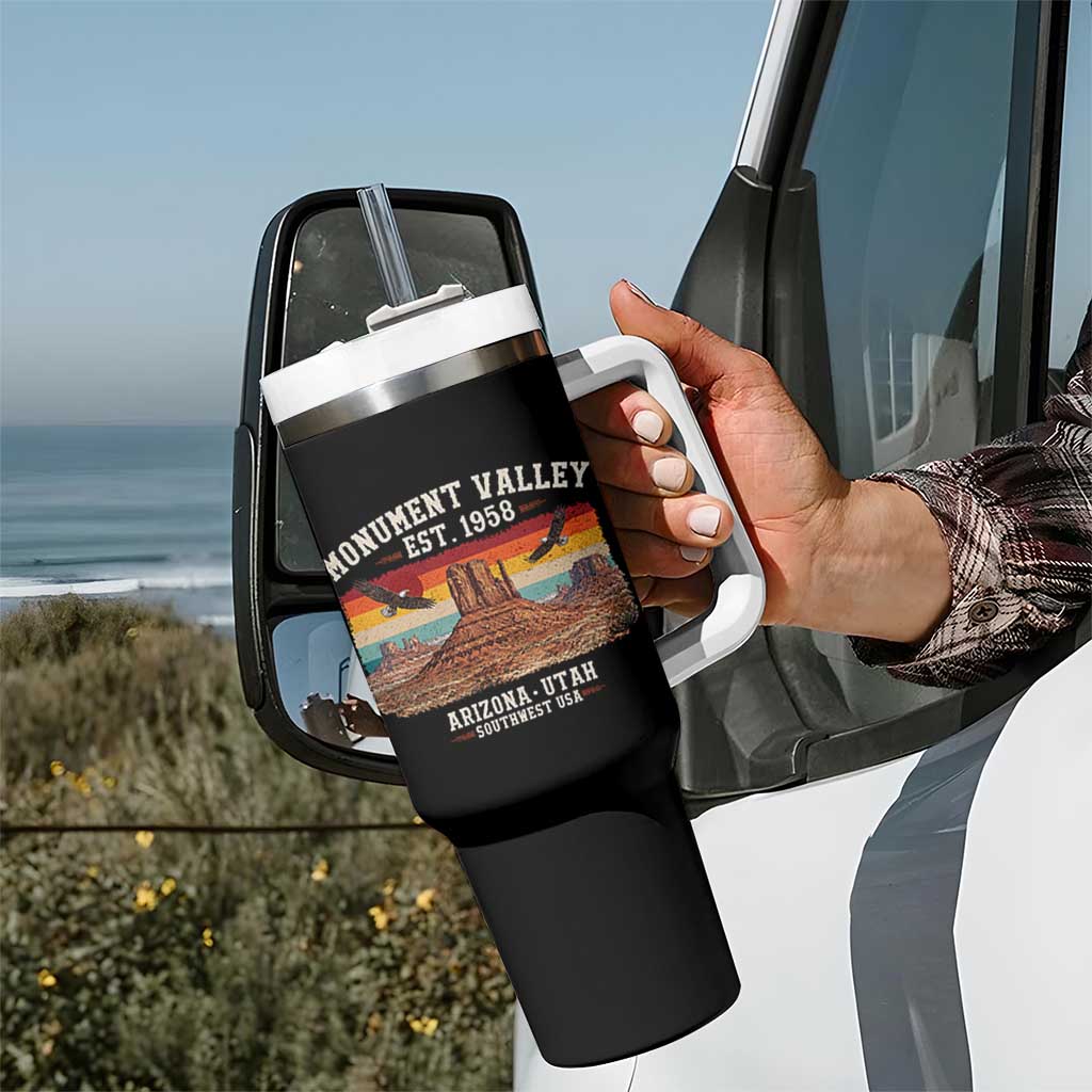 Retro Monument Valley Arizona Utah Sunset Established 1958 Tumbler With Handle Southwest Desert Eagle Road Trip Nature Souvenir