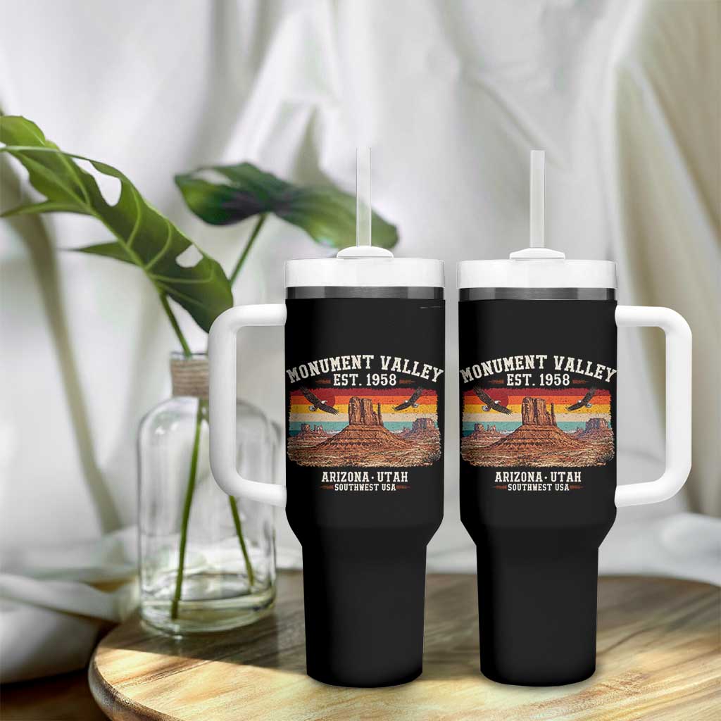 Retro Monument Valley Arizona Utah Sunset Established 1958 Tumbler With Handle Southwest Desert Eagle Road Trip Nature Souvenir