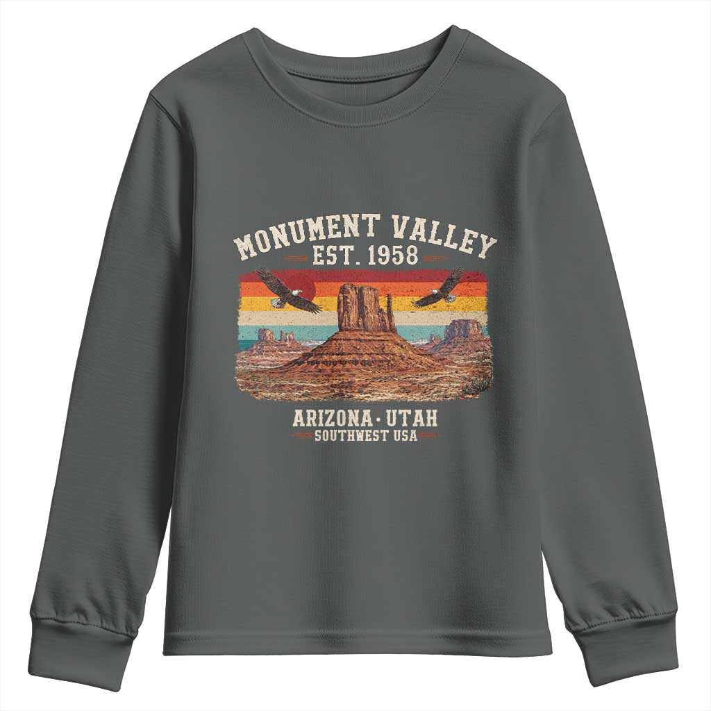 Retro Monument Valley Arizona Utah Sunset Established 1958 Youth Sweatshirt Southwest Desert Eagle Road Trip Nature Souvenir