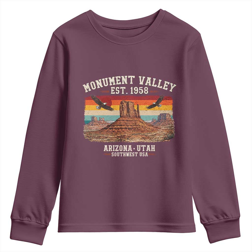 Retro Monument Valley Arizona Utah Sunset Established 1958 Youth Sweatshirt Southwest Desert Eagle Road Trip Nature Souvenir