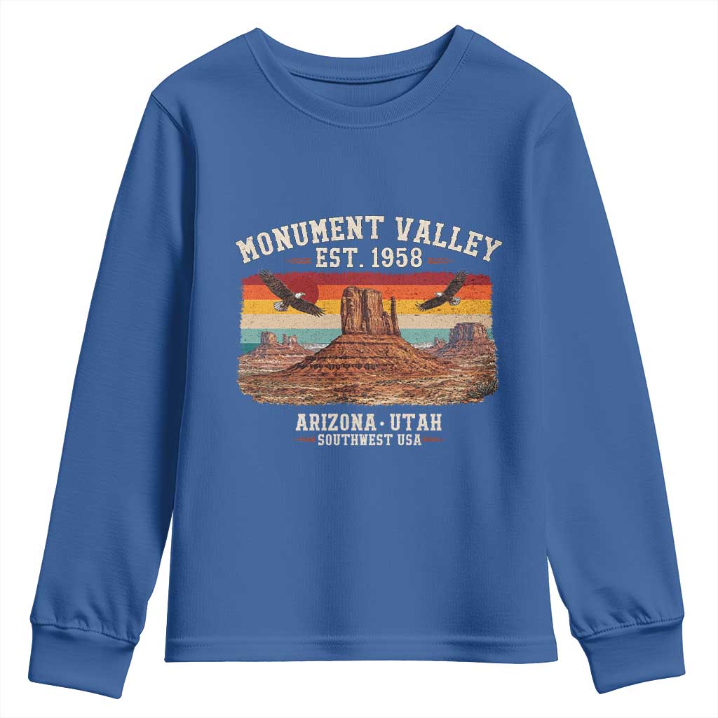 Retro Monument Valley Arizona Utah Sunset Established 1958 Youth Sweatshirt Southwest Desert Eagle Road Trip Nature Souvenir