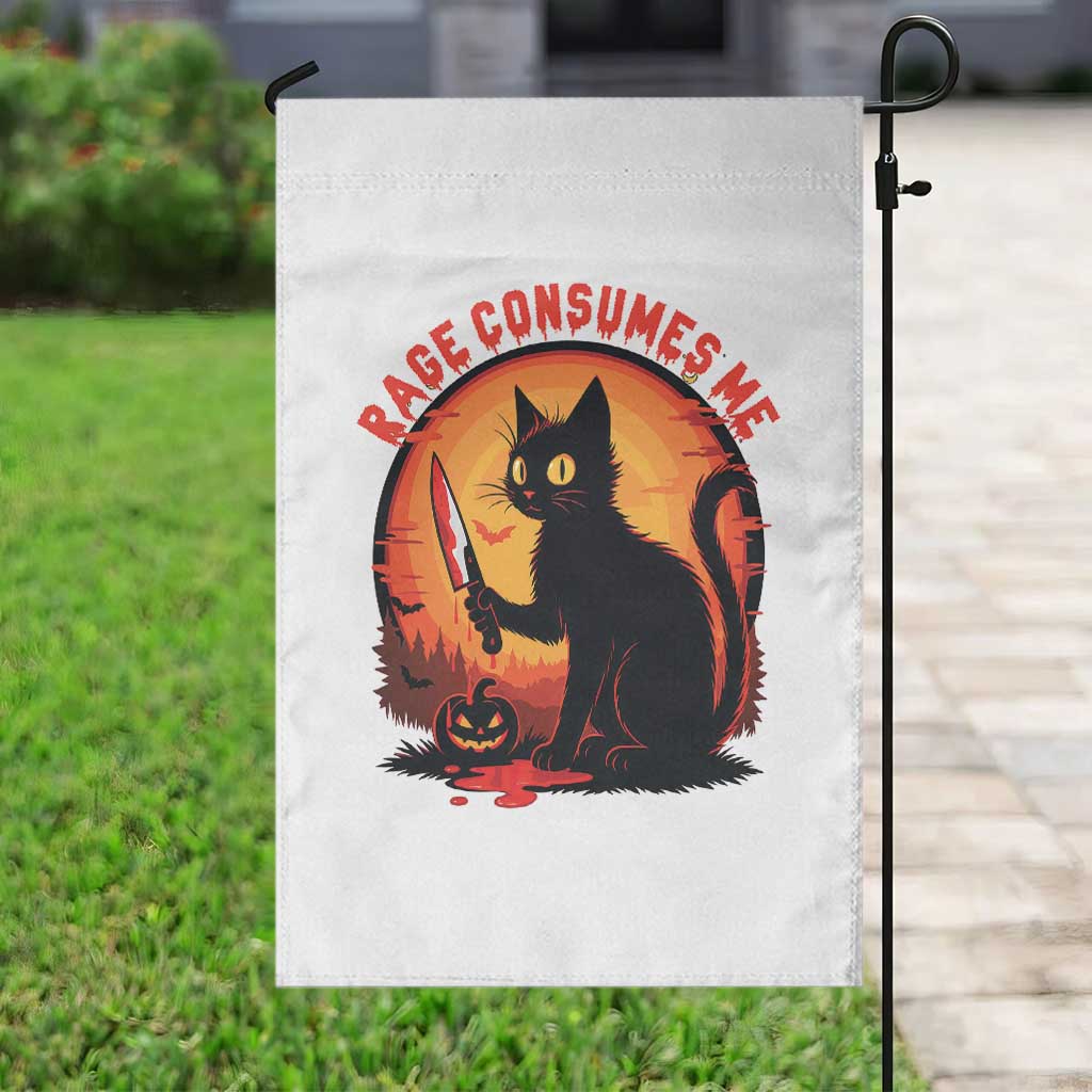Funny Black Cat Halloween Funny Black Cat Murderous Cat With Knife Garden Flag Rage Is Consuming Me - Wonder Print Shop
