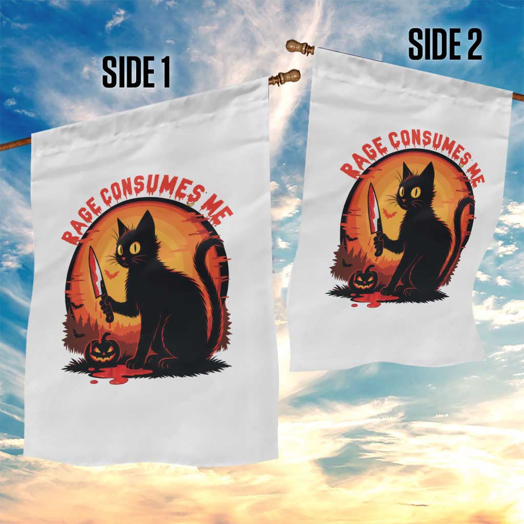Funny Black Cat Halloween Funny Black Cat Murderous Cat With Knife Garden Flag Rage Is Consuming Me - Wonder Print Shop