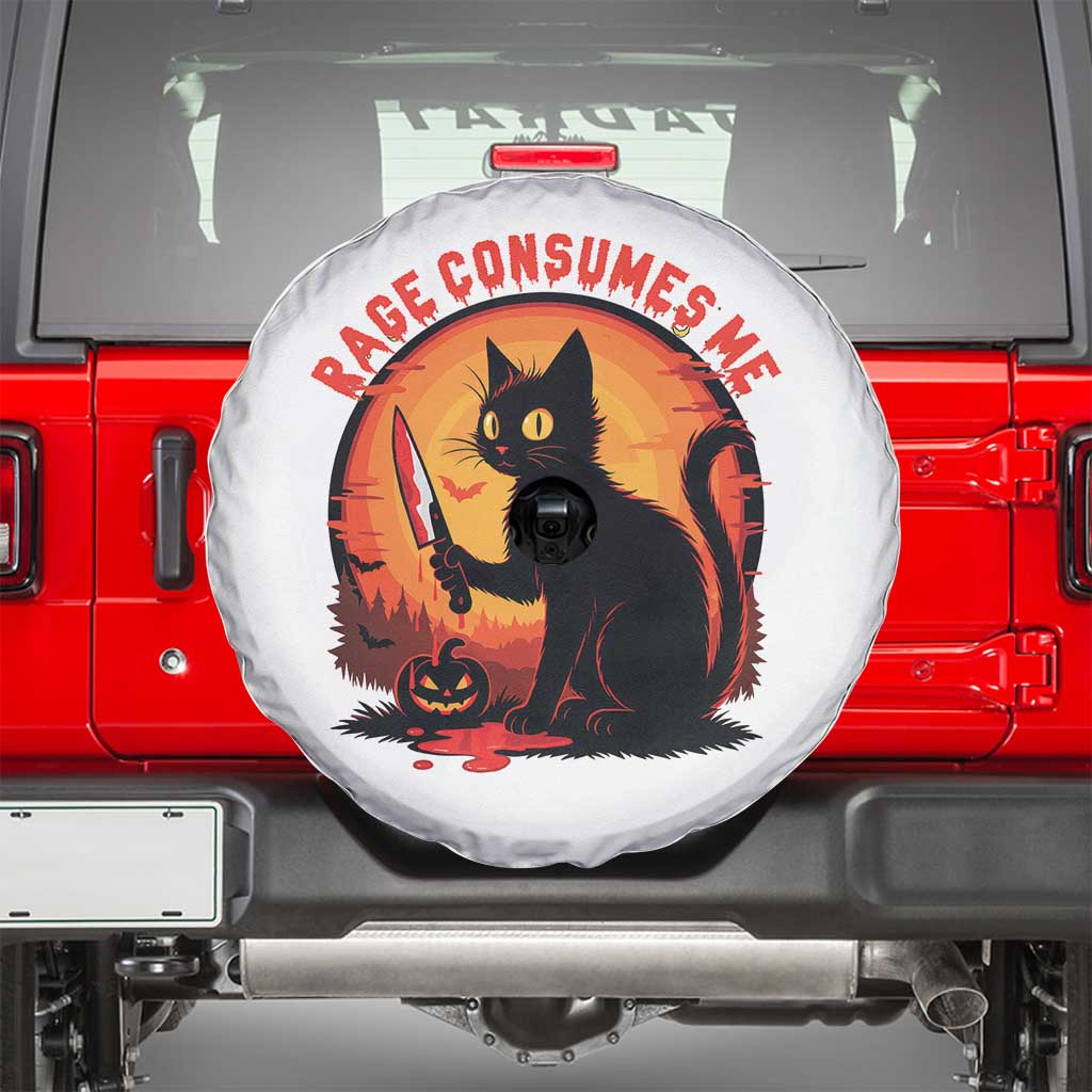 Funny Black Cat Halloween Funny Black Cat Murderous Cat With Knife Spare Tire Cover Rage Is Consuming Me - Wonder Print Shop