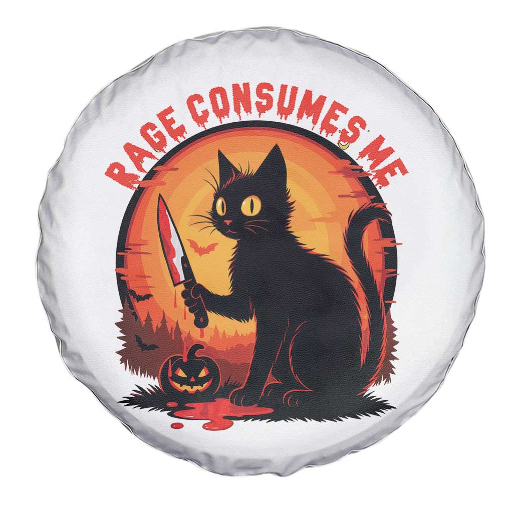 Funny Black Cat Halloween Funny Black Cat Murderous Cat With Knife Spare Tire Cover Rage Is Consuming Me - Wonder Print Shop