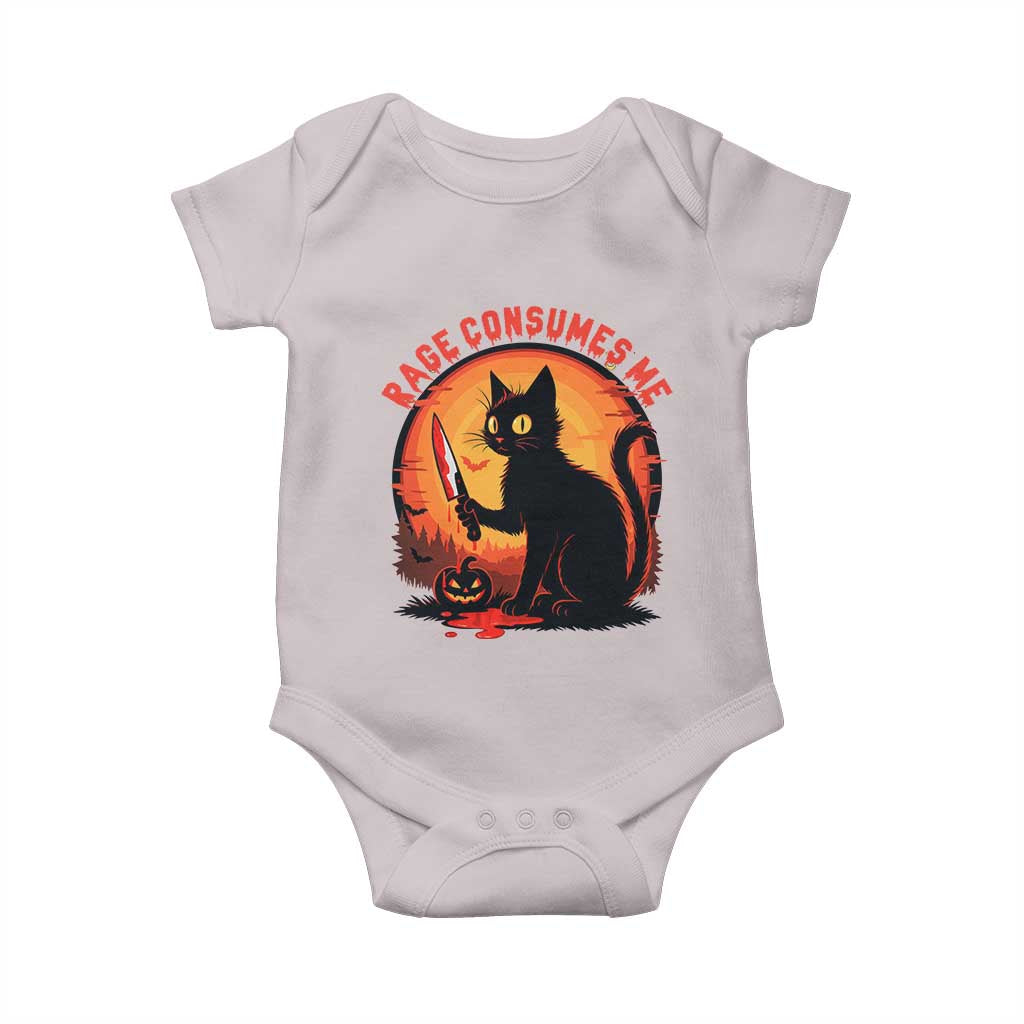 Funny Black Cat Halloween Funny Black Cat Murderous Cat With Knife Baby Onesie Rage Is Consuming Me - Wonder Print Shop
