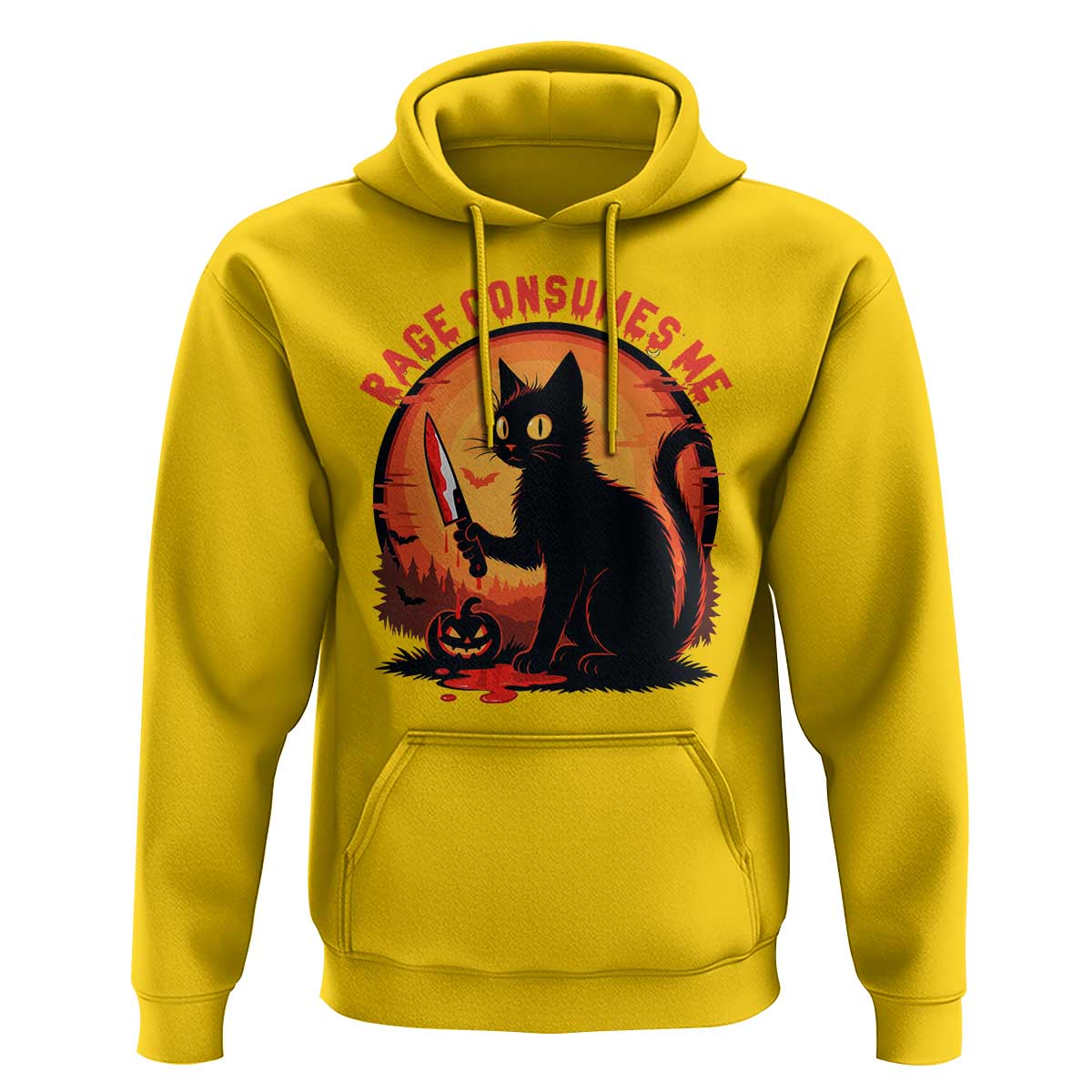 Funny Black Cat Halloween Funny Black Cat Murderous Cat With Knife Hoodie Rage Is Consuming Me - Wonder Print Shop