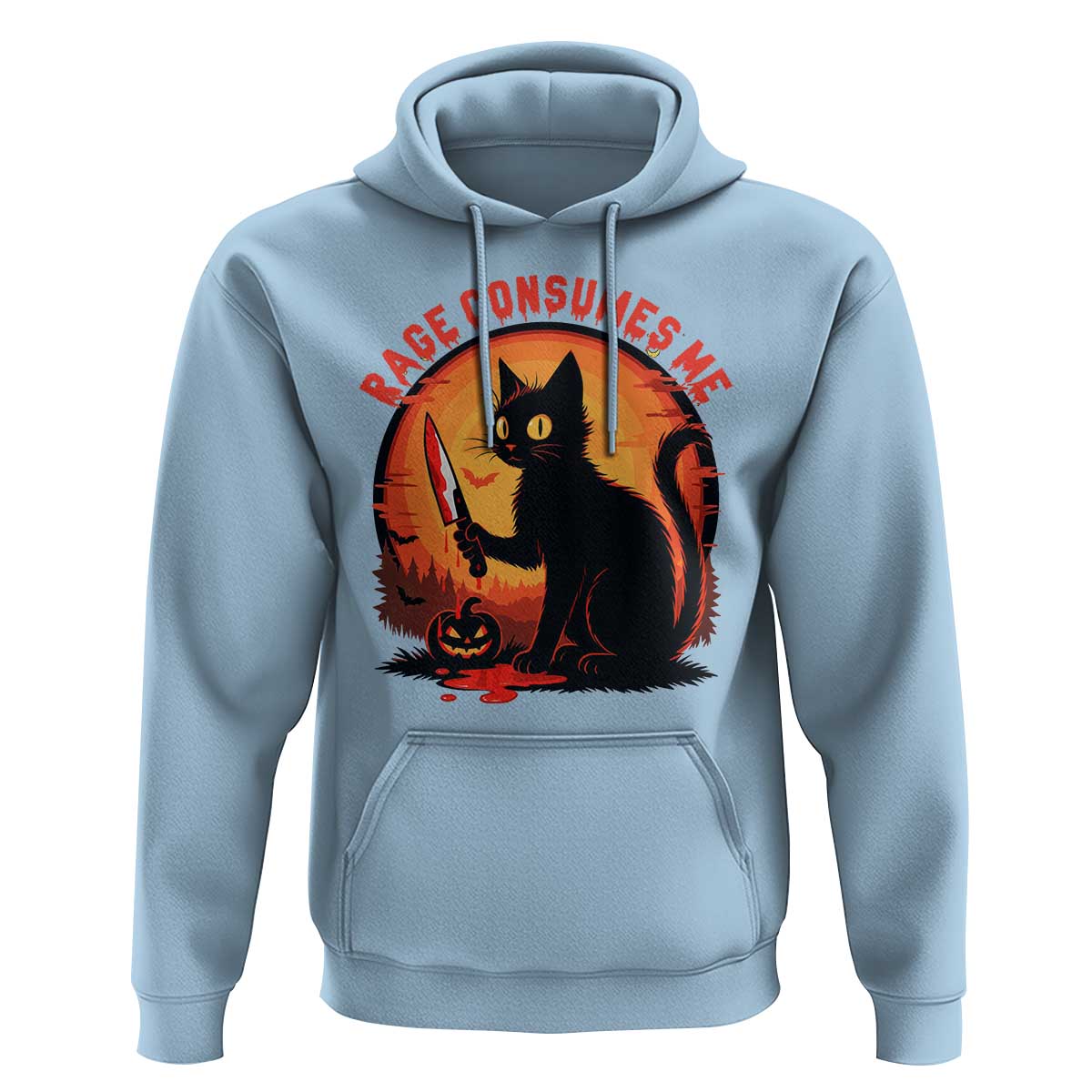Funny Black Cat Halloween Funny Black Cat Murderous Cat With Knife Hoodie Rage Is Consuming Me - Wonder Print Shop