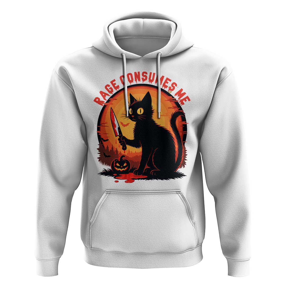 Funny Black Cat Halloween Funny Black Cat Murderous Cat With Knife Hoodie Rage Is Consuming Me - Wonder Print Shop