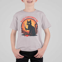 Funny Black Cat Halloween Funny Black Cat Murderous Cat With Knife T Shirt For Kid Rage Is Consuming Me - Wonder Print Shop