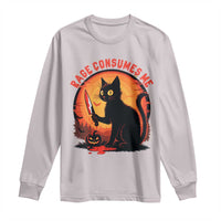 Funny Black Cat Halloween Funny Black Cat Murderous Cat With Knife Long Sleeve Shirt Rage Is Consuming Me - Wonder Print Shop