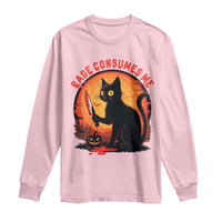 Funny Black Cat Halloween Funny Black Cat Murderous Cat With Knife Long Sleeve Shirt Rage Is Consuming Me - Wonder Print Shop