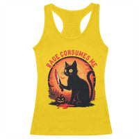 Funny Black Cat Halloween Funny Black Cat Murderous Cat With Knife Racerback Tank Top Rage Is Consuming Me - Wonder Print Shop