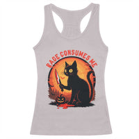 Funny Black Cat Halloween Funny Black Cat Murderous Cat With Knife Racerback Tank Top Rage Is Consuming Me - Wonder Print Shop