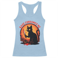 Funny Black Cat Halloween Funny Black Cat Murderous Cat With Knife Racerback Tank Top Rage Is Consuming Me - Wonder Print Shop
