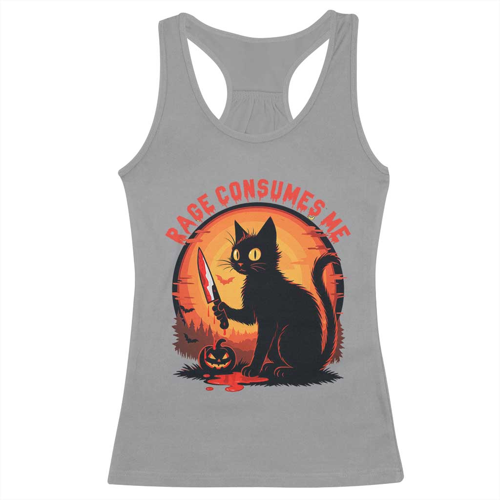 Funny Black Cat Halloween Funny Black Cat Murderous Cat With Knife Racerback Tank Top Rage Is Consuming Me - Wonder Print Shop