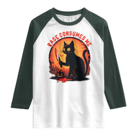 Funny Black Cat Halloween Funny Black Cat Murderous Cat With Knife Raglan Shirt Rage Is Consuming Me - Wonder Print Shop