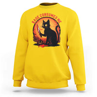 Funny Black Cat Halloween Funny Black Cat Murderous Cat With Knife Sweatshirt Rage Is Consuming Me - Wonder Print Shop