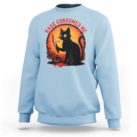 Funny Black Cat Halloween Funny Black Cat Murderous Cat With Knife Sweatshirt Rage Is Consuming Me - Wonder Print Shop