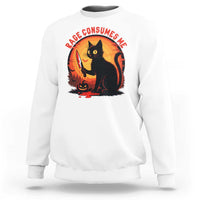 Funny Black Cat Halloween Funny Black Cat Murderous Cat With Knife Sweatshirt Rage Is Consuming Me - Wonder Print Shop