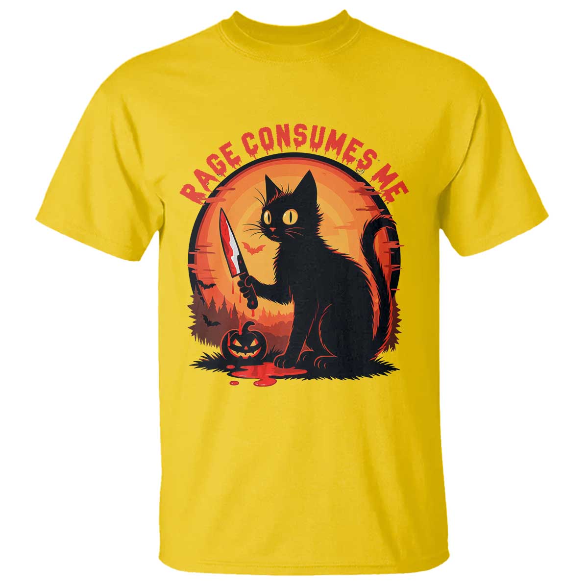 Funny Black Cat Halloween Funny Black Cat Murderous Cat With Knife T Shirt Rage Is Consuming Me - Wonder Print Shop