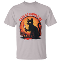 Funny Black Cat Halloween Funny Black Cat Murderous Cat With Knife T Shirt Rage Is Consuming Me - Wonder Print Shop