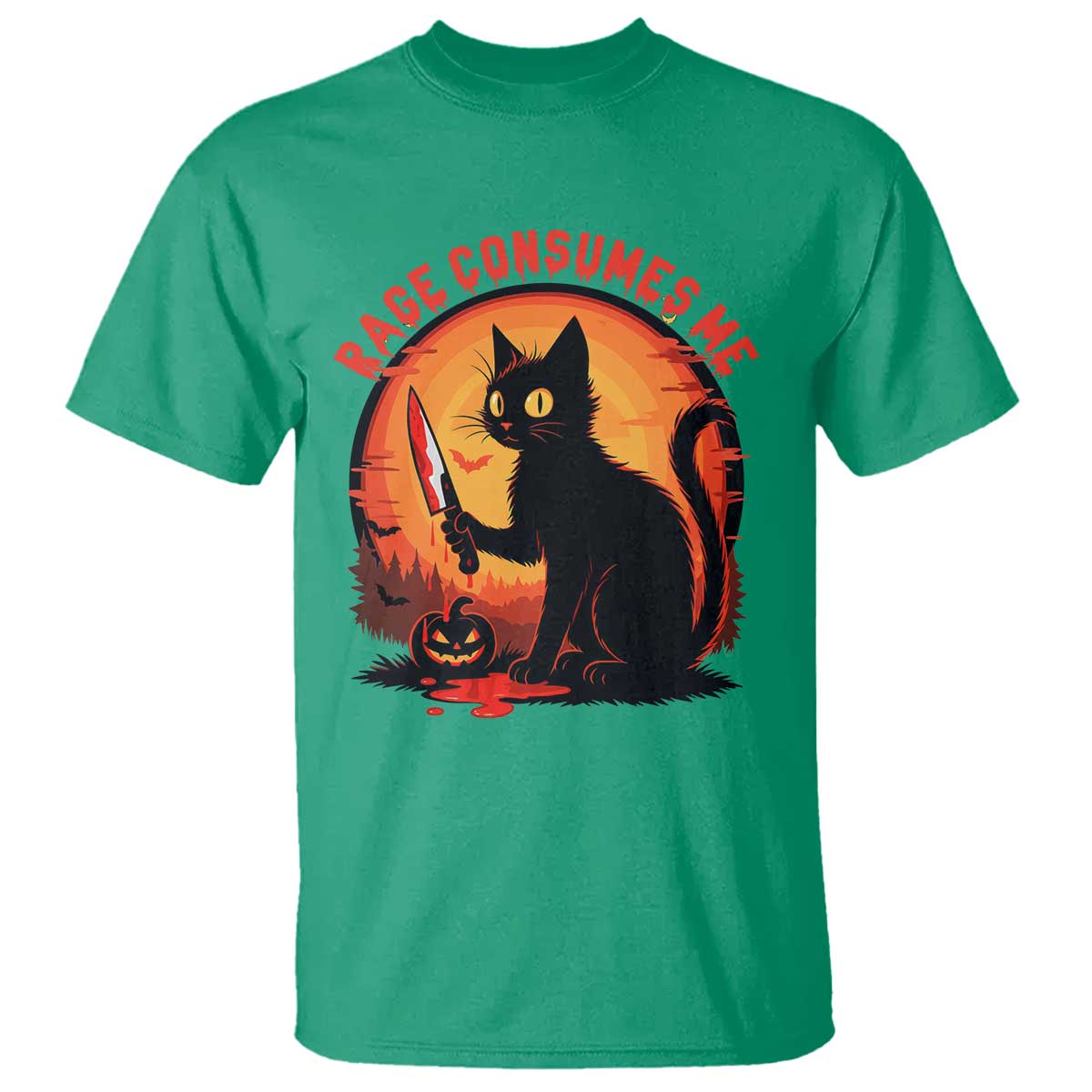 Funny Black Cat Halloween Funny Black Cat Murderous Cat With Knife T Shirt Rage Is Consuming Me - Wonder Print Shop
