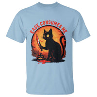 Funny Black Cat Halloween Funny Black Cat Murderous Cat With Knife T Shirt Rage Is Consuming Me - Wonder Print Shop