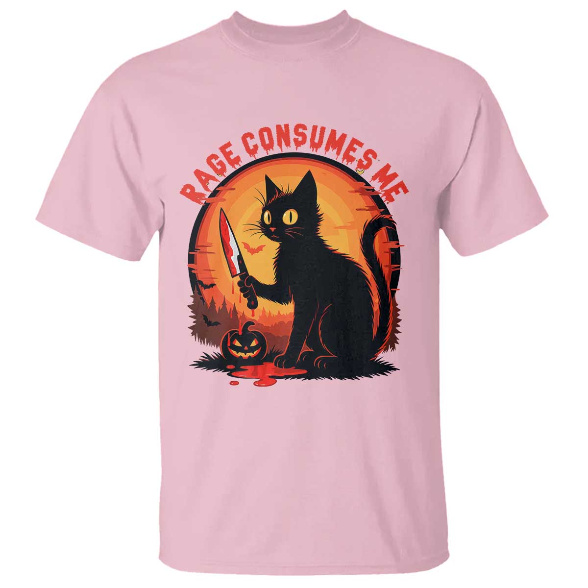 Funny Black Cat Halloween Funny Black Cat Murderous Cat With Knife T Shirt Rage Is Consuming Me - Wonder Print Shop