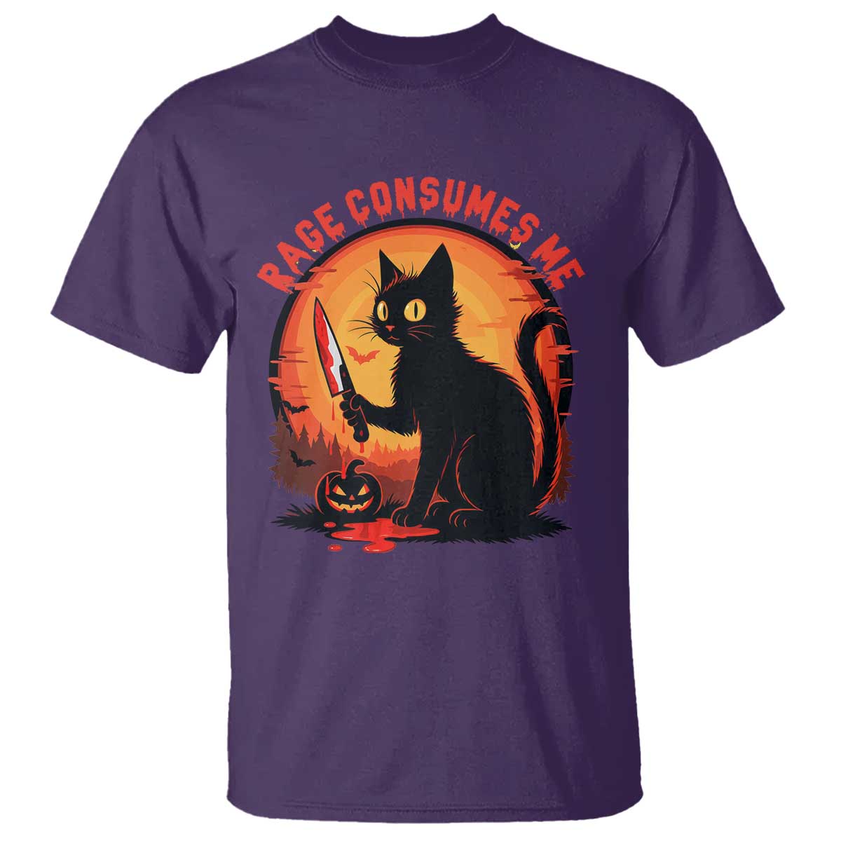 Funny Black Cat Halloween Funny Black Cat Murderous Cat With Knife T Shirt Rage Is Consuming Me - Wonder Print Shop
