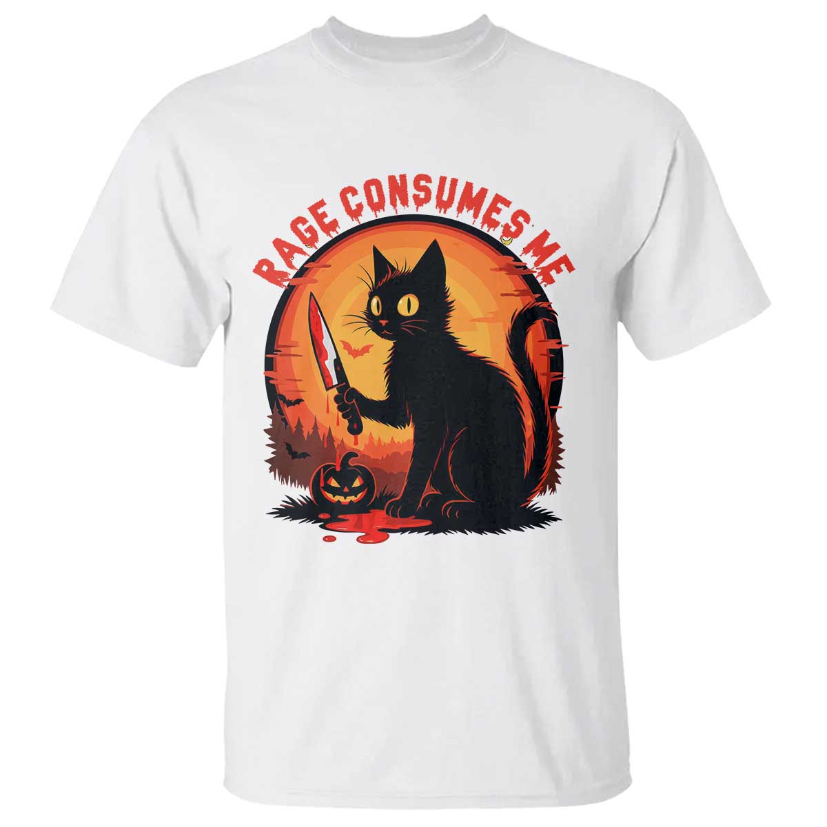Funny Black Cat Halloween Funny Black Cat Murderous Cat With Knife T Shirt Rage Is Consuming Me - Wonder Print Shop