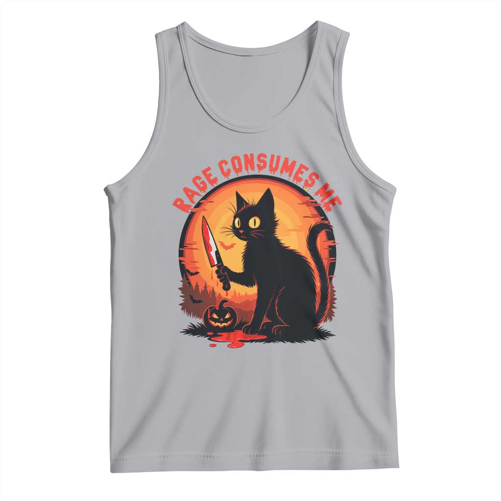 Funny Black Cat Halloween Funny Black Cat Murderous Cat With Knife Tank Top Rage Is Consuming Me - Wonder Print Shop