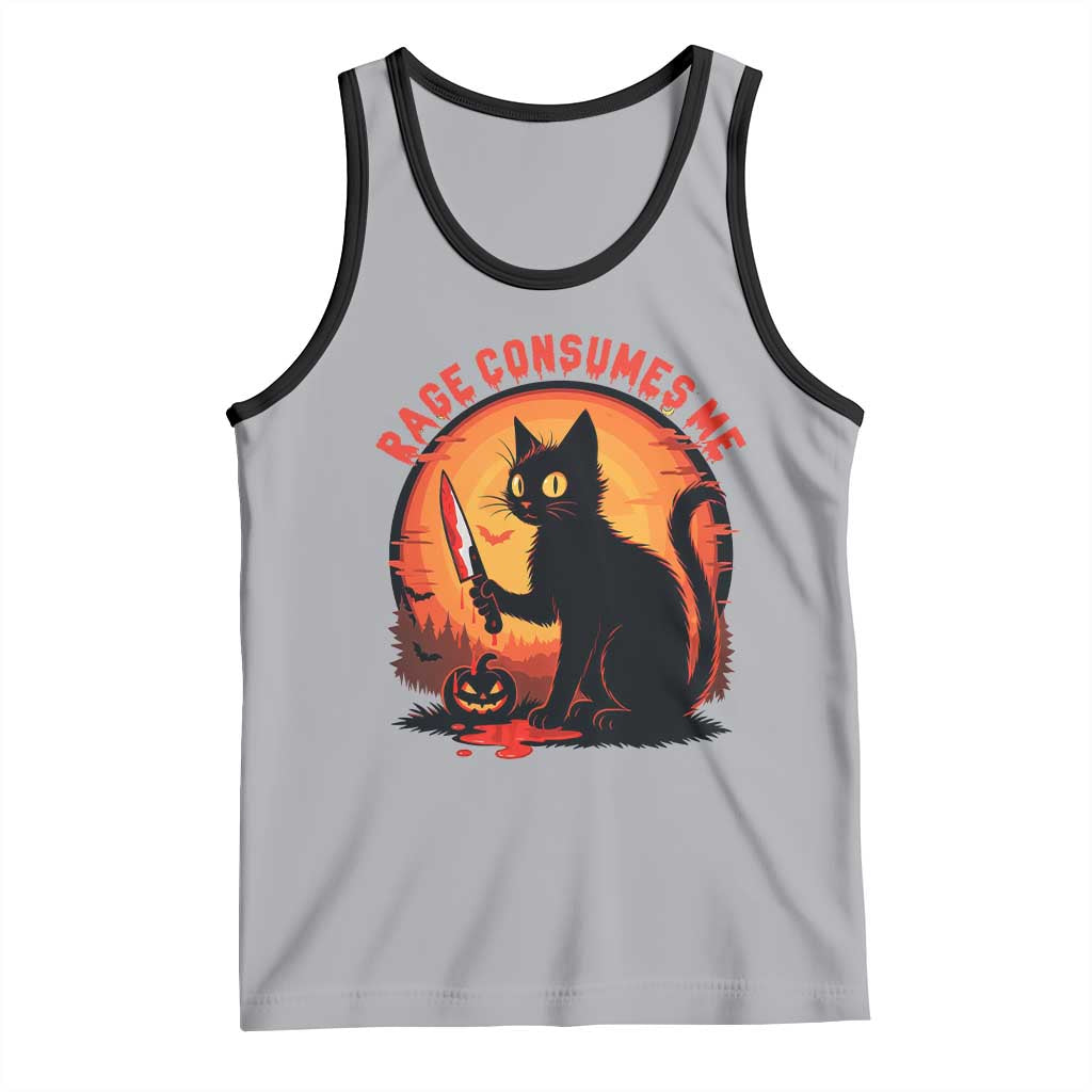 Funny Black Cat Halloween Funny Black Cat Murderous Cat With Knife Tank Top Rage Is Consuming Me - Wonder Print Shop