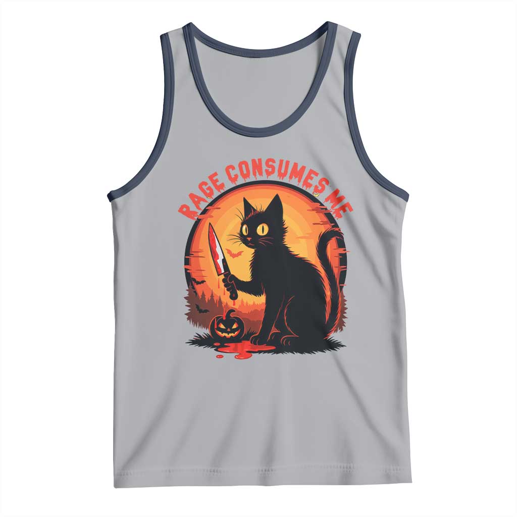Funny Black Cat Halloween Funny Black Cat Murderous Cat With Knife Tank Top Rage Is Consuming Me - Wonder Print Shop