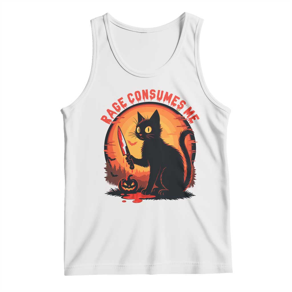 Funny Black Cat Halloween Funny Black Cat Murderous Cat With Knife Tank Top Rage Is Consuming Me - Wonder Print Shop