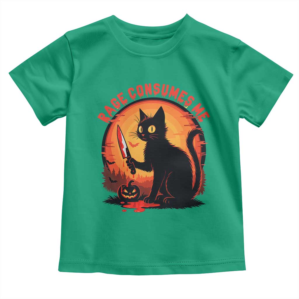 Funny Black Cat Halloween Funny Black Cat Murderous Cat With Knife Toddler T Shirt Rage Is Consuming Me - Wonder Print Shop