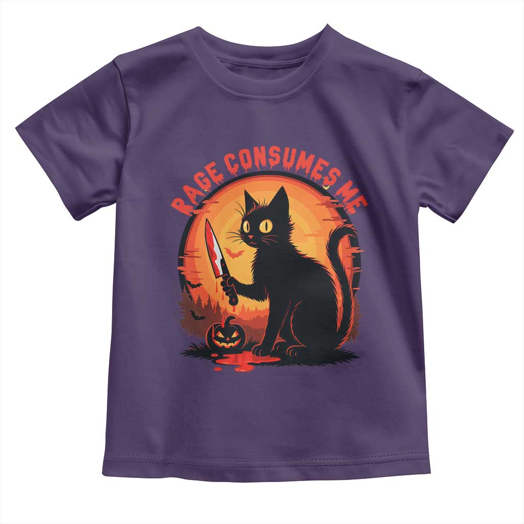 Funny Black Cat Halloween Funny Black Cat Murderous Cat With Knife Toddler T Shirt Rage Is Consuming Me - Wonder Print Shop