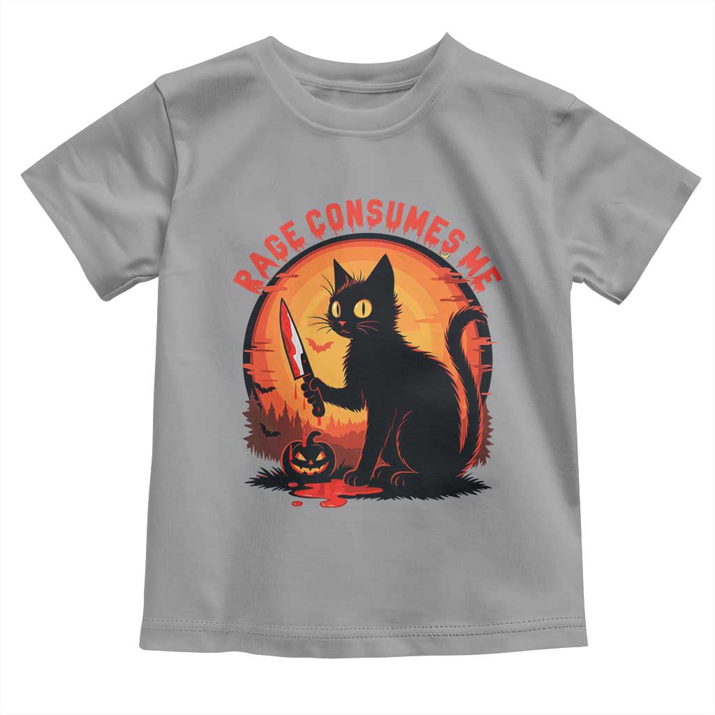 Funny Black Cat Halloween Funny Black Cat Murderous Cat With Knife Toddler T Shirt Rage Is Consuming Me - Wonder Print Shop