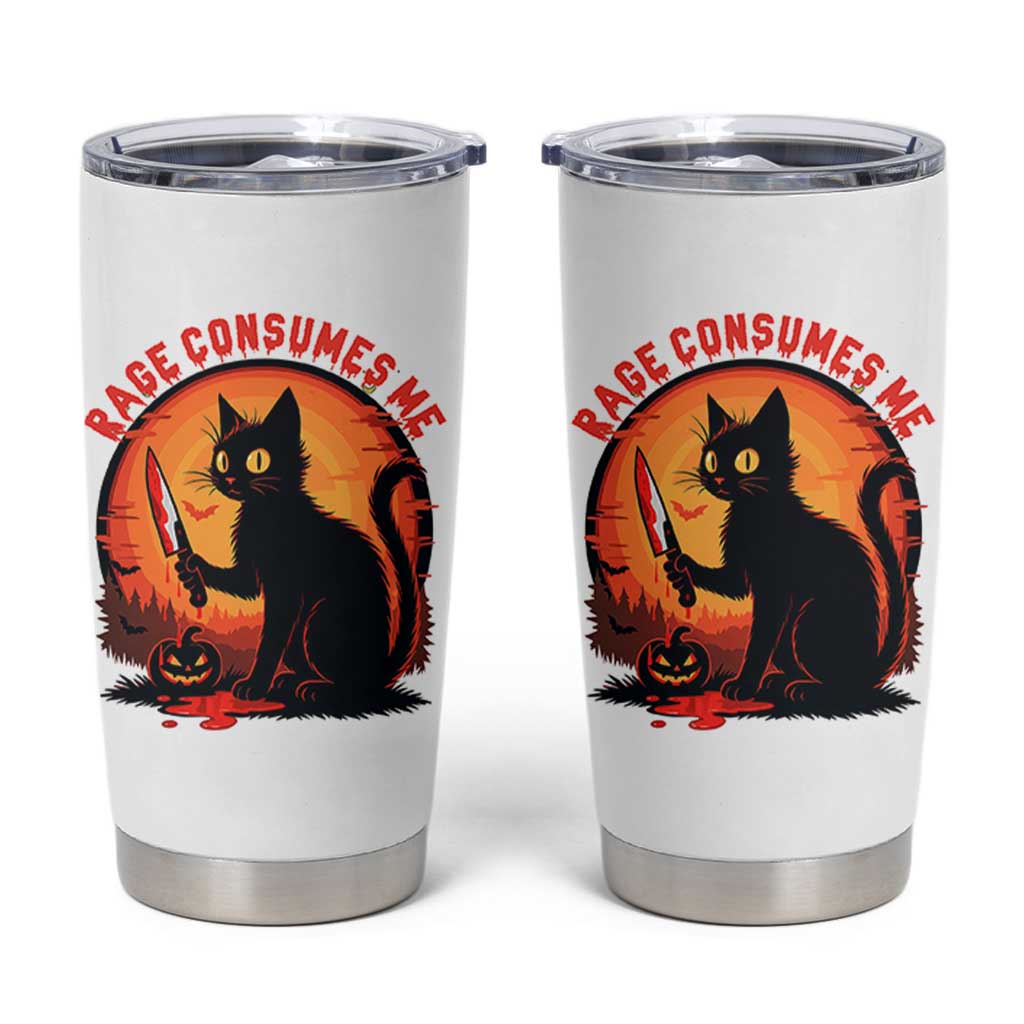 Funny Black Cat Halloween Funny Black Cat Murderous Cat With Knife Tumbler Cup Rage Is Consuming Me