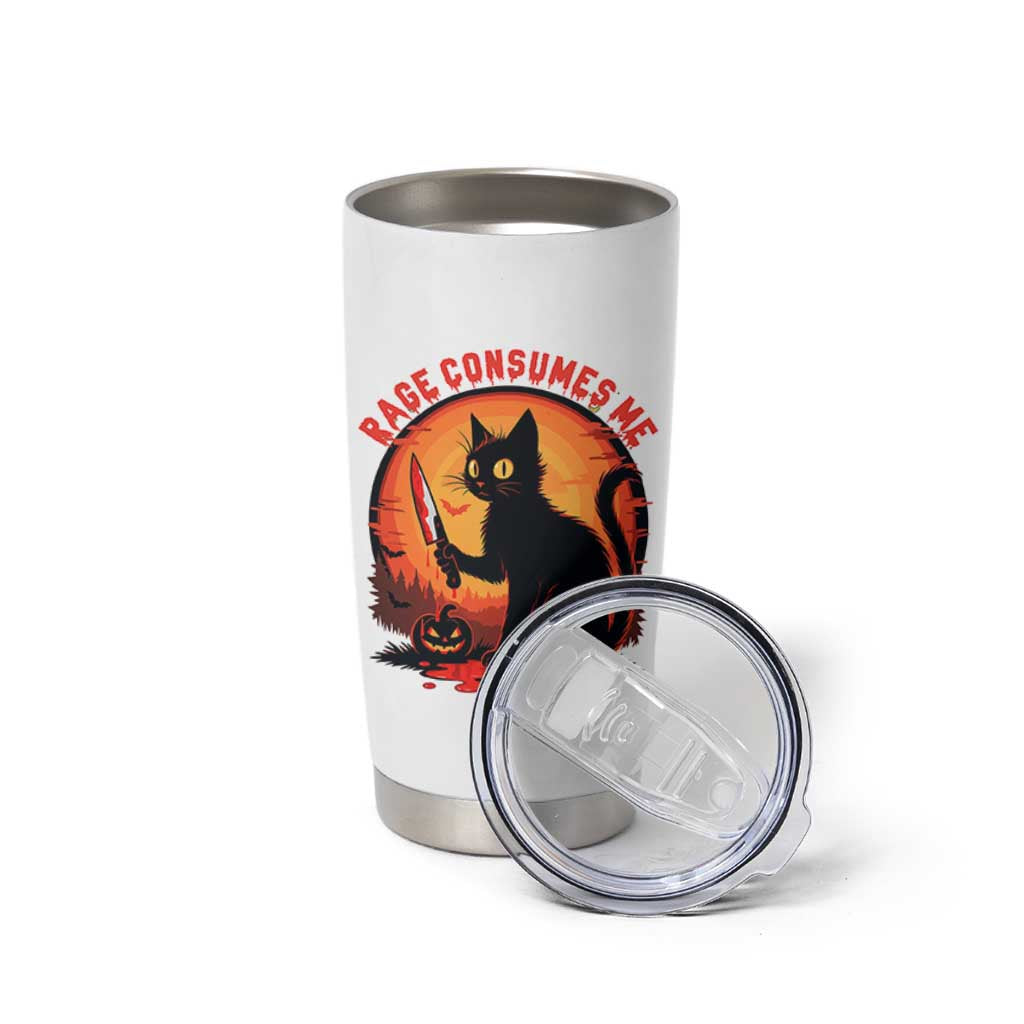 Funny Black Cat Halloween Funny Black Cat Murderous Cat With Knife Tumbler Cup Rage Is Consuming Me