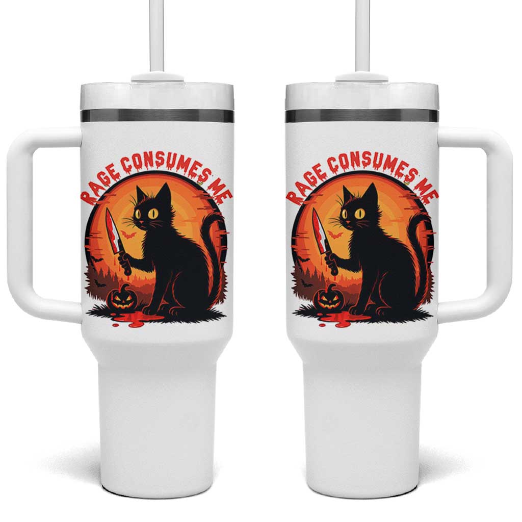 Funny Black Cat Halloween Funny Black Cat Murderous Cat With Knife Tumbler With Handle Rage Is Consuming Me