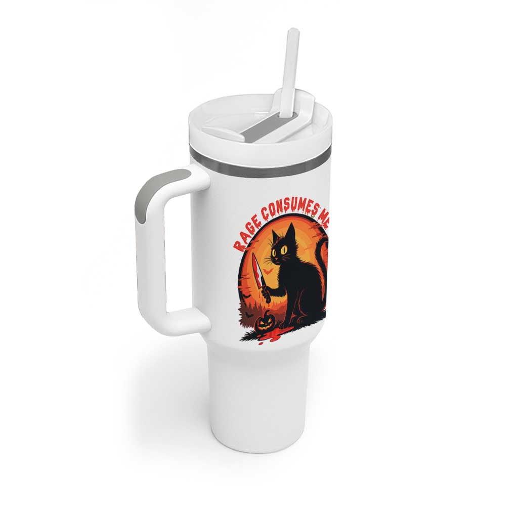 Funny Black Cat Halloween Funny Black Cat Murderous Cat With Knife Tumbler With Handle Rage Is Consuming Me