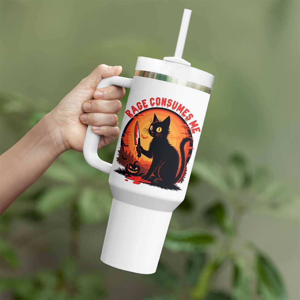 Funny Black Cat Halloween Funny Black Cat Murderous Cat With Knife Tumbler With Handle Rage Is Consuming Me