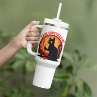 Funny Black Cat Halloween Funny Black Cat Murderous Cat With Knife Tumbler With Handle Rage Is Consuming Me