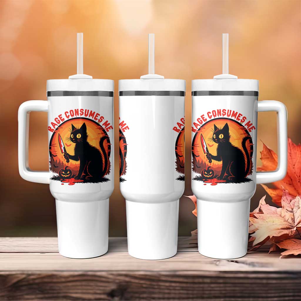 Funny Black Cat Halloween Funny Black Cat Murderous Cat With Knife Tumbler With Handle Rage Is Consuming Me